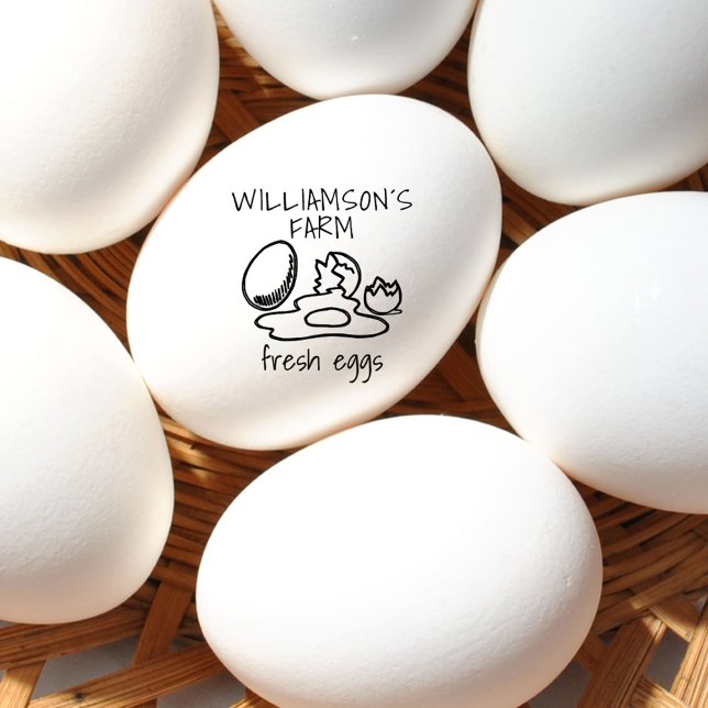 Sello De Caucho Huevo de Huevos Frescos dibujados a mano modernos  (Modern Hand-drawn Fresh Eggs Family Farm Name Egg Rubber Stamp)