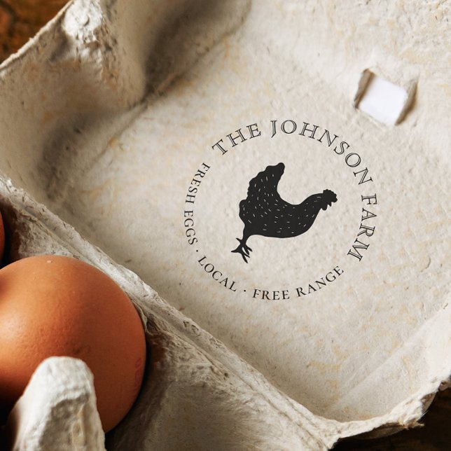 Sello De Caucho Huevo personalizado de silueta de pollo de época (Rubber Stamp Mock-up)