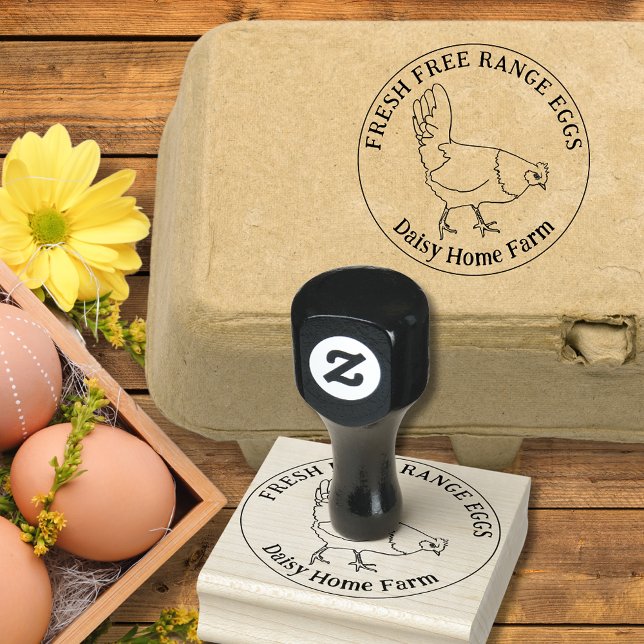 Sello De Caucho Huevos de pollo con mano simple (Chicken egg box ink rubber stamp custom business fresh free range hen eggs labelling)