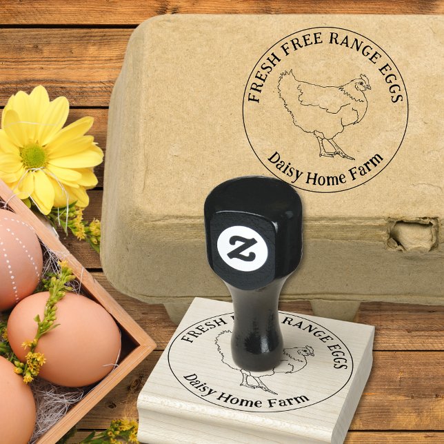 Sello De Caucho Huevos de pollo de mano simple dibujados de forma  (Chicken egg box custom ink rubber stamp fresh free range hen eggs label)