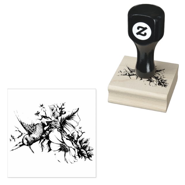 Sello De Caucho Hummingbird Floral (Sellado)