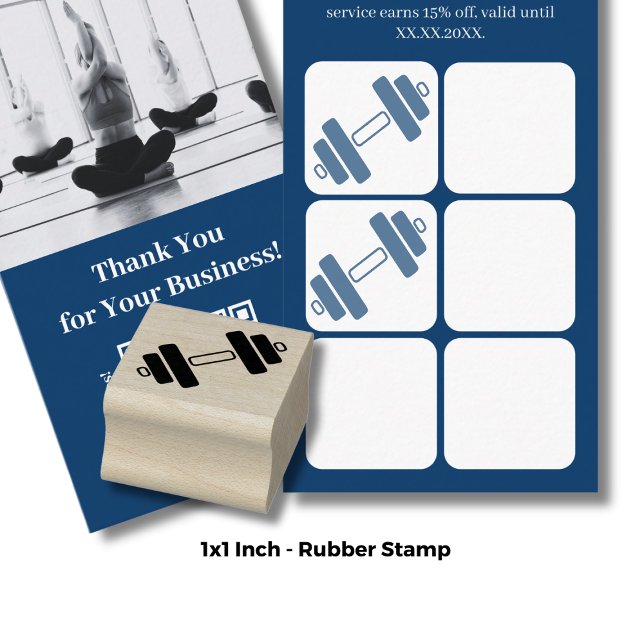 Sello De Caucho Icono de timbre - 1" Plaza - Lealtad de fitness (Dumbbell Icon – 1" Square - Fitness Loyalty Rubber Stamp)