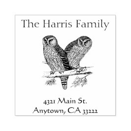 Sello De Caucho Ilustracion de búhos de época personalizado