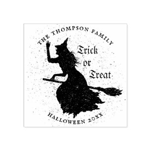 Sello De Caucho Ilustración de Halloween de bruja con truco o trat