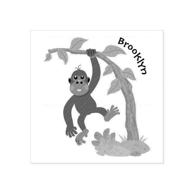 Sello De Caucho Ilustracion de personalizado de bebé gorila feliz (Impresión)