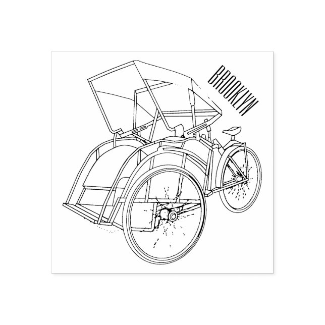 Sello De Caucho Ilustracion de personalizado de rickshaw en bicicl (Impresión)