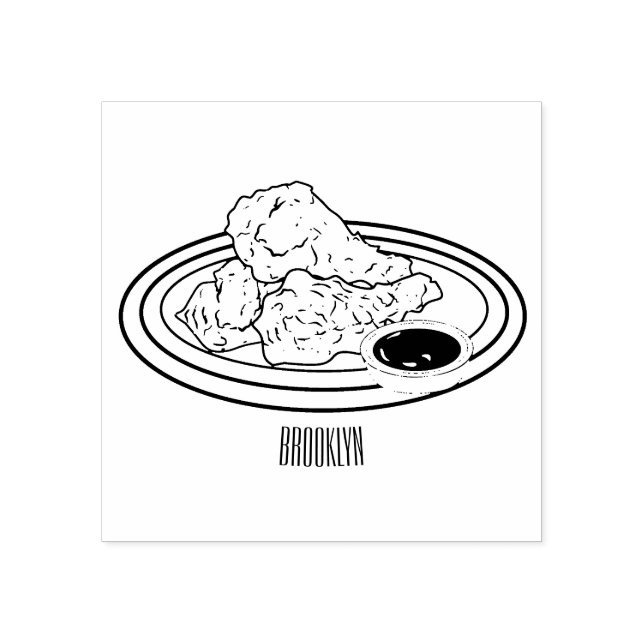 Sello De Caucho Ilustracion de pollo frito personalizado (Impresión)