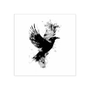 Sello De Caucho Ilustracion de Raven Gótico: Humo y plumas