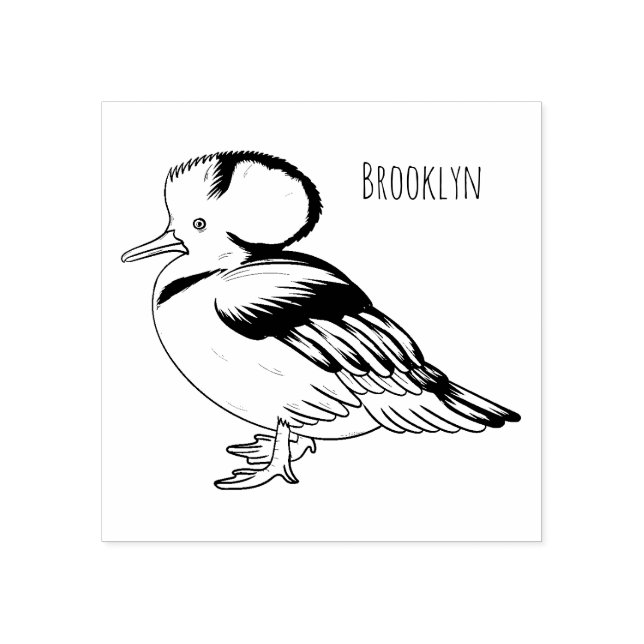 Sello De Caucho Ilustracion personalizado de aves merganser con ca (Impresión)