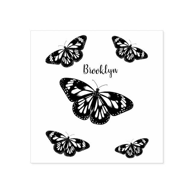 Sello De Caucho Ilustracion personalizado de mariposa monarca (Impresión)