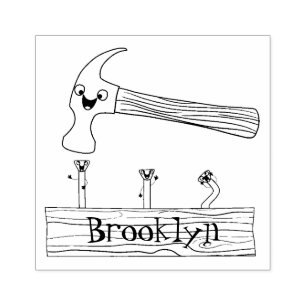 Sello De Caucho Ilustracion personalizado de martillo y clavos lin