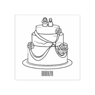 Sello De Caucho ilustracion personalizado de pastel boda