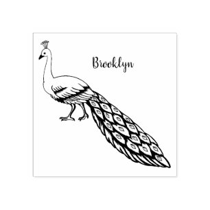 Sello De Caucho Ilustracion personalizado de pavo real blanco