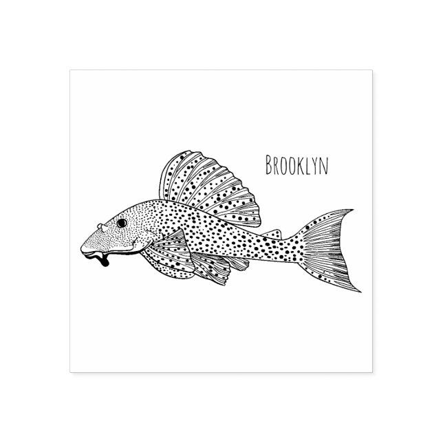 Sello De Caucho Ilustracion personalizado de pescado Pleco (Impresión)
