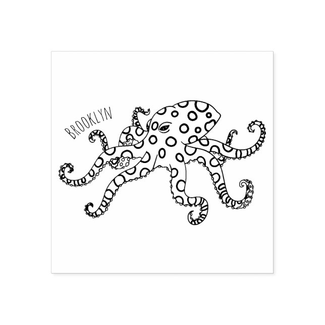 Sello De Caucho Ilustracion personalizado de pulpo de anillo azul (Impresión)