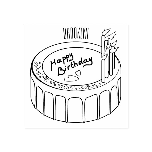 Sello De Caucho Ilustracion personalizado de torta de cumpleaños (Impresión)