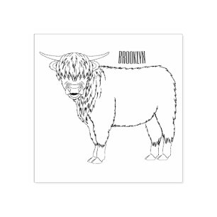 Sello De Caucho Ilustracion personalizado de vaca de Highland