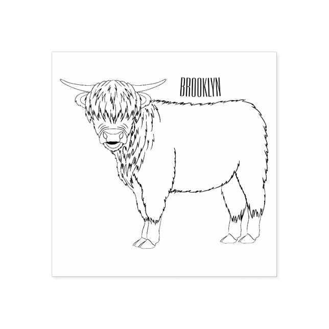 Sello De Caucho Ilustracion personalizado de vaca de Highland (Impresión)