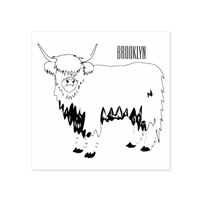 Sello De Caucho Ilustracion personalizado de vaca de Highland (Impresión)