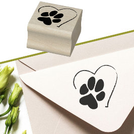 Sello De Caucho Impresión de la pata en el amor del corazón simple