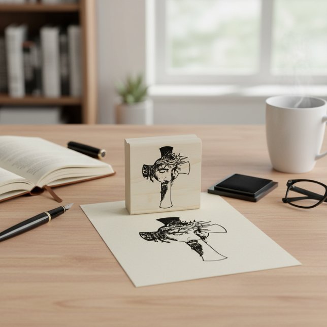 Sello De Caucho Impresiones Divinas - Jesús y la Cruz Arte en Made (Divine Impressions - Jesus and the Cross Wood Art Rubber Stamp)