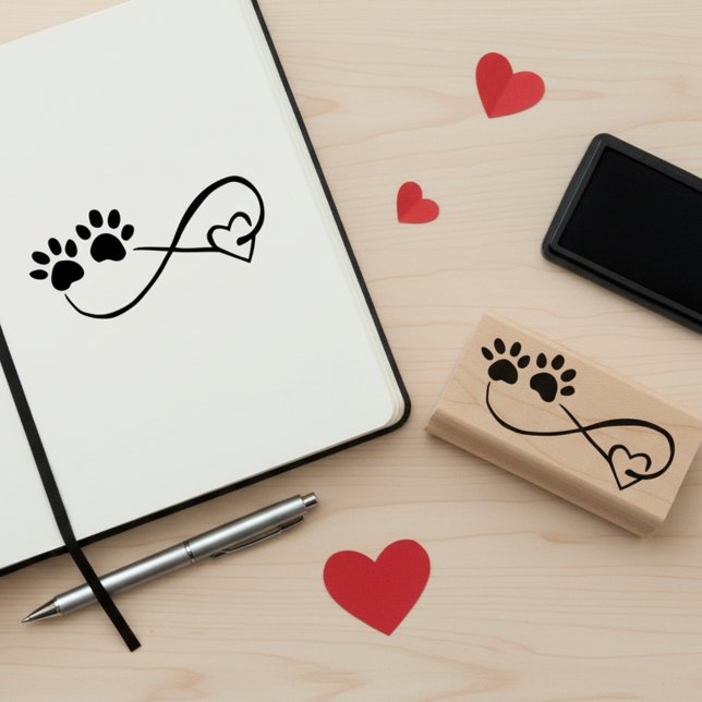 Sello De Caucho Infinity Symbol with Heart & Paw Prints Art Stamp (Infinite love, one stamp at a time 🐾♥)