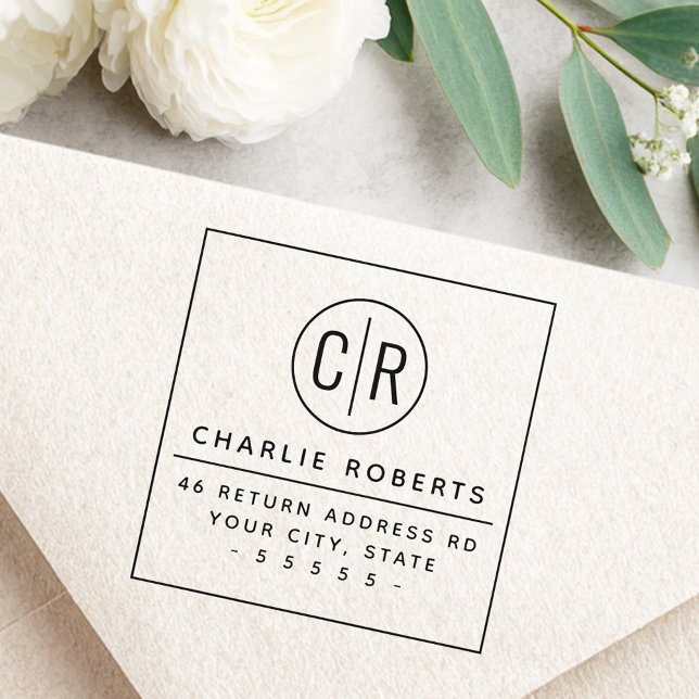Sello De Caucho Iniciales de monograma dirección de retorno mínima (Monogram initials modern minimal return address rubber stamp)