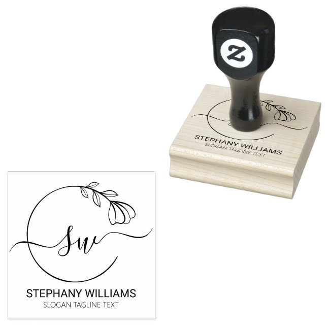 Sello De Caucho Iniciales femeninas Personalizados de hojas botáni (Sellado)