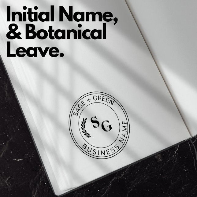 Sello De Caucho Iniciales Nombre comercial Licencia botánica promo (Initials Business Name Promotional Botanical Leave Rubber Stamp)