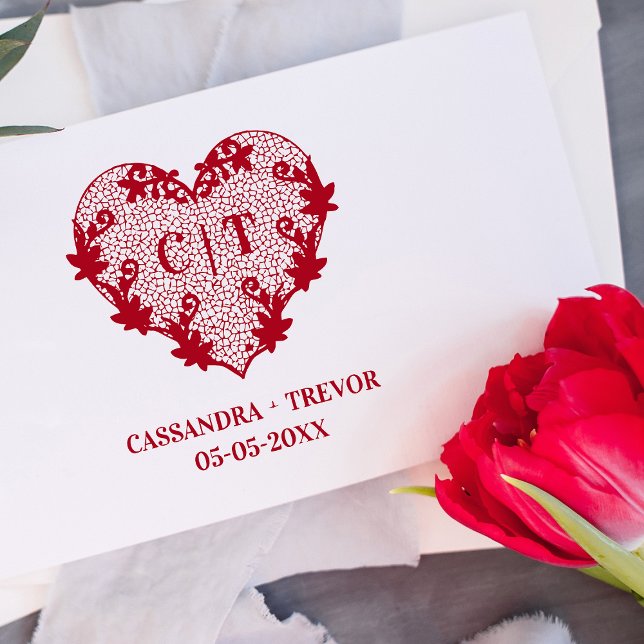 Sello De Caucho Initials Sophisticated Wedding Lace Floral Heart (Subido por el creador)