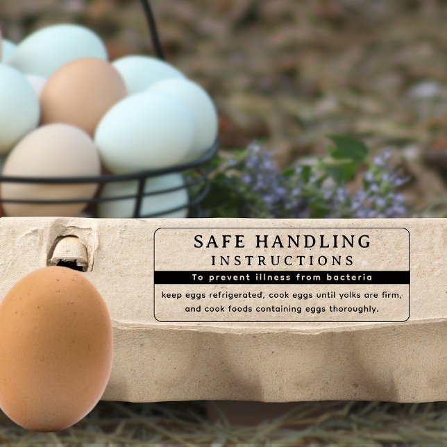 Sello De Caucho Instrucciones modernas de manejo seguro de huevos  (Modern FDA Egg Carton Safe Handling Instructions rubber stamp)