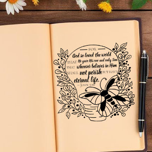 Sello De Caucho John 3:16 Versículo Bíblico Bombilla Floral