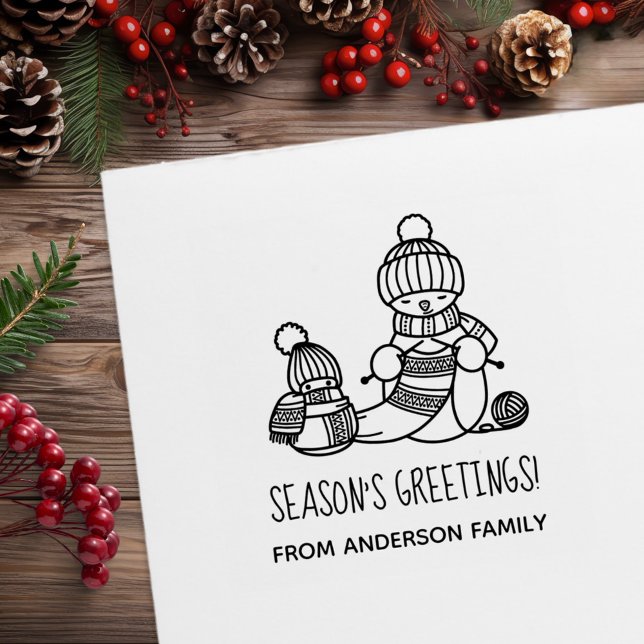Sello De Caucho Knitting Snowman Seasons Greetings (Subido por el creador)