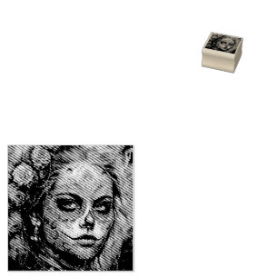 Sello De Caucho La Catrina Azul Día de los Muertos Cráneo de Azúca