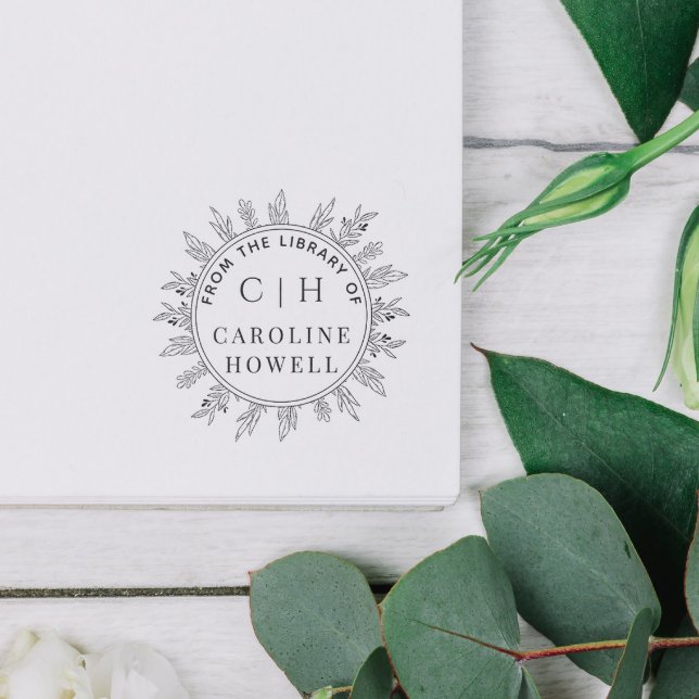 Sello De Caucho Las Flores Elegantes De Monograma De La Biblioteca (Subido por el creador)