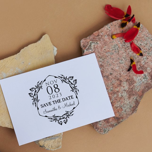 Sello De Caucho Las hojas modernas salvan al Boda de fechas (Subido por el creador)