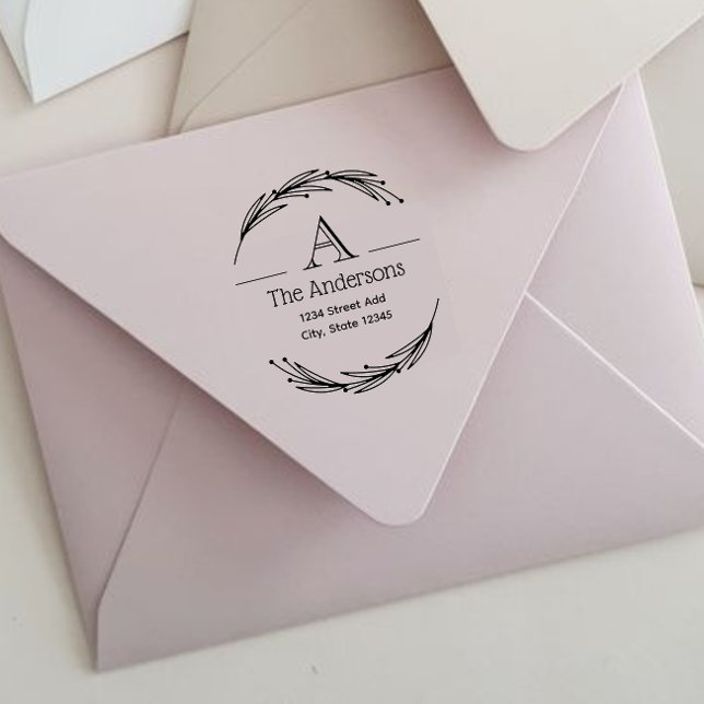 Sello De Caucho Laurel Monograma Nombre de la familia Dirección de (Subido por el creador)