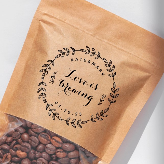 Sello De Caucho Laurel Wreath Love es Brewing Wedding Favor (Subido por el creador)