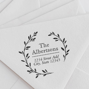 Sello De Caucho Laurel Wreath Personalizado Nombre de familia Dire
