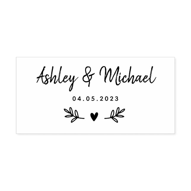 Sello De Caucho Laurels Leaves & Heart | BODA (Impresión)