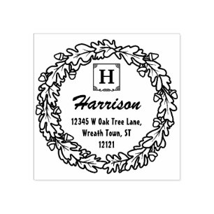 Sello De Caucho Leaf de roble corona  Dirección de devolución de