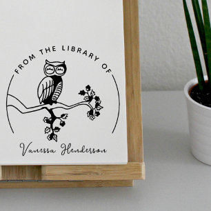 Sello De Caucho Lechuza Cuta De La Biblioteca De Libros Personaliz