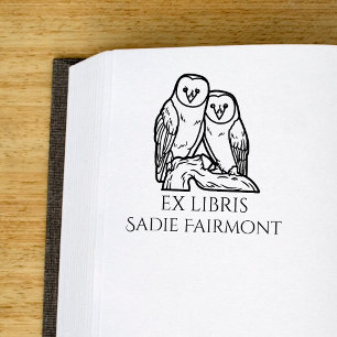 Sello De Caucho Lechuza de Granero Posada Ex Libris Libro