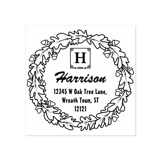 Sello De Caucho Leña de roble Acords Wreath | Dirección de devoluc (Impresión)