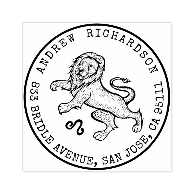 Sello De Caucho Leo Lion Zodiac Escudo dibujado a mano | Dirección (Impresión)