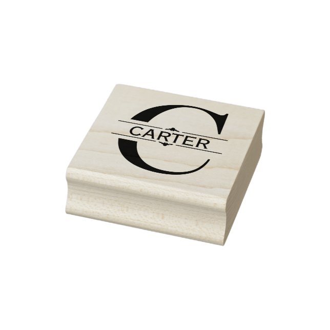 Sello De Caucho Letra C | Monograma negro ornamental dividido (Sello)