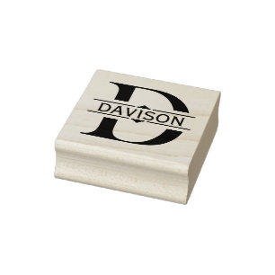Sello De Caucho Letra D   Monograma negro ornamental dividido