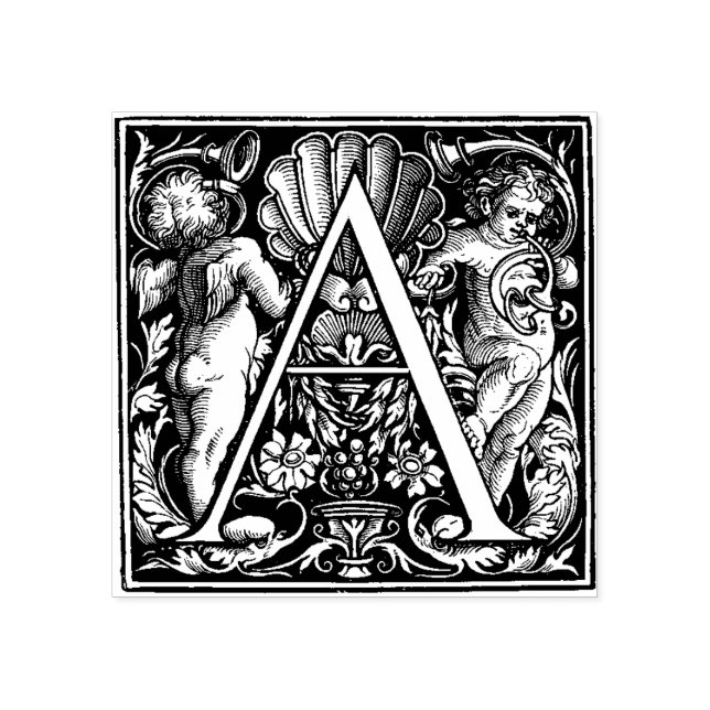 Sello De Caucho Letra decorativa A de la cosecha de monograma (Impresión)