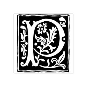 Sello De Caucho Letra floral alfabeta p tipografía vintage