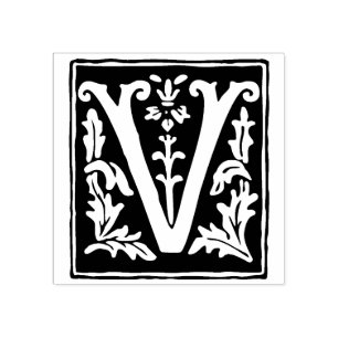 Sello De Caucho Letra floral alfabeta V tipografía de época